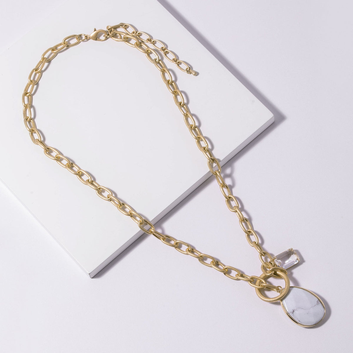 Stone Teardrop Toggle Pendant Necklace