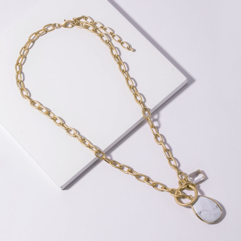 Stone Teardrop Toggle Pendant Necklace
