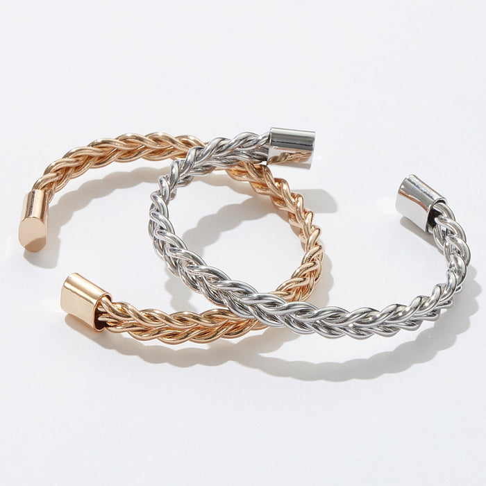 Adjustable Twisted Metal Cuff Bracelet – Elegant Braided Open Bangle