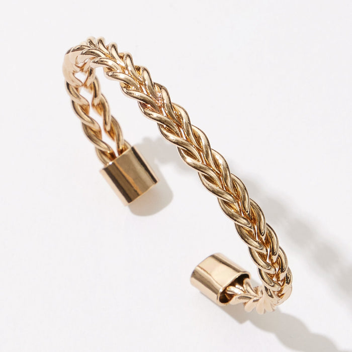 Adjustable Twisted Metal Cuff Bracelet – Elegant Braided Open Bangle