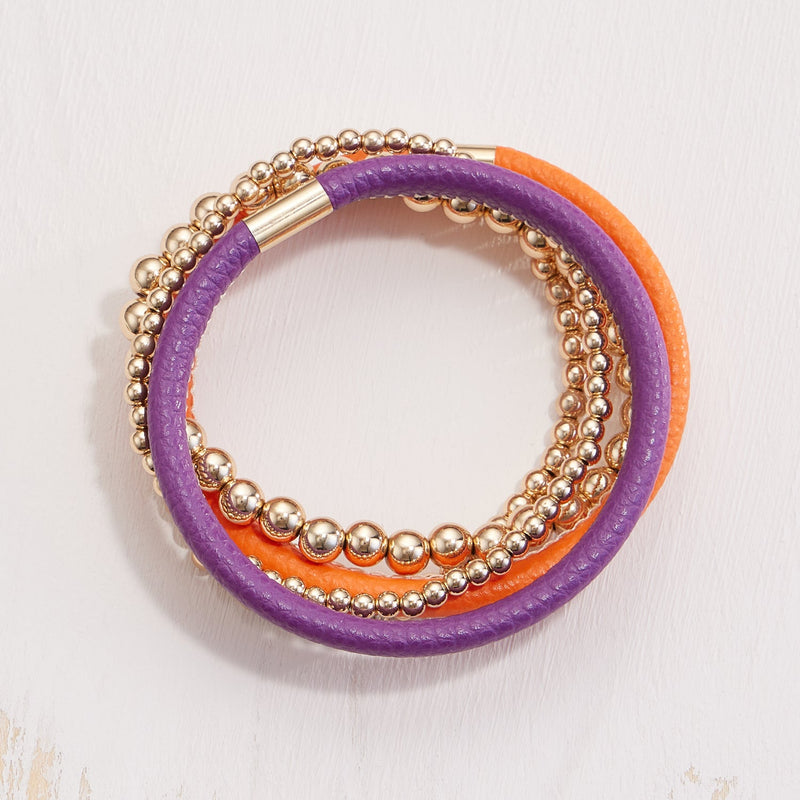 Leather & Seed Beaded Bracelet Set