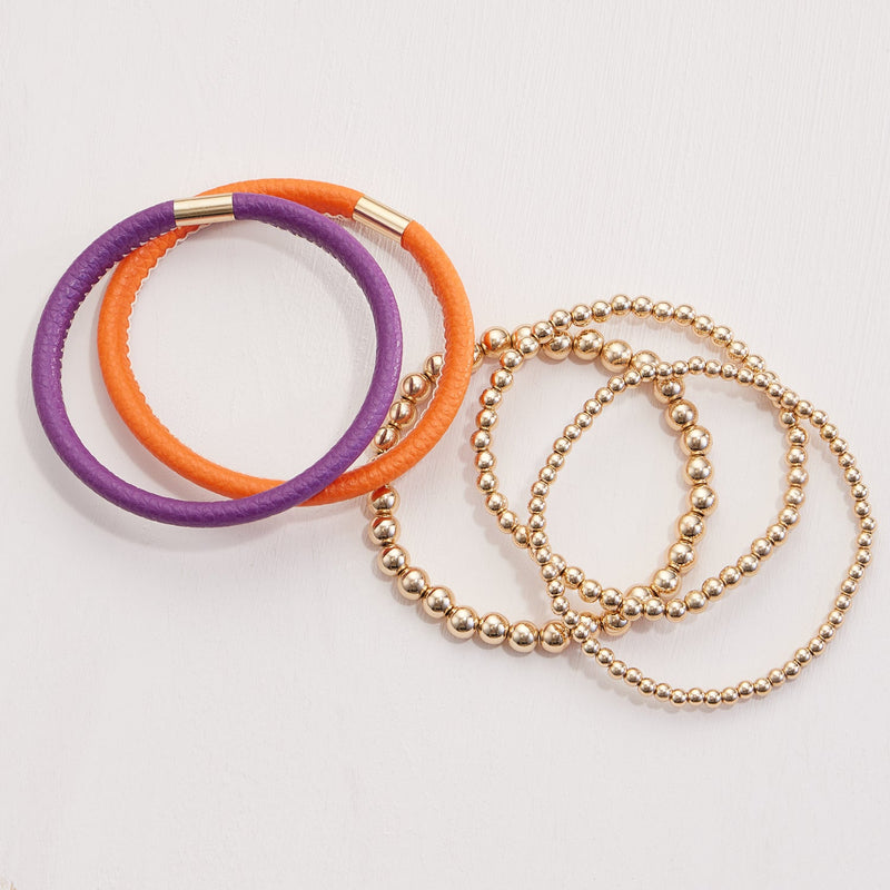 Leather & Seed Beaded Bracelet Set