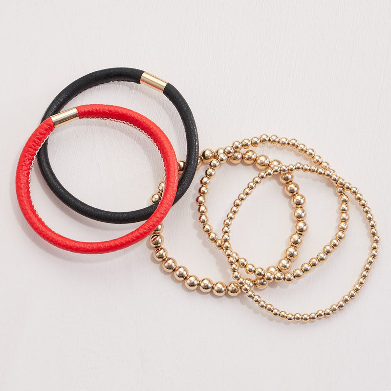Leather & Seed Beaded Bracelet Set