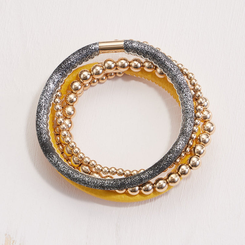 Leather & Seed Beaded Bracelet Set