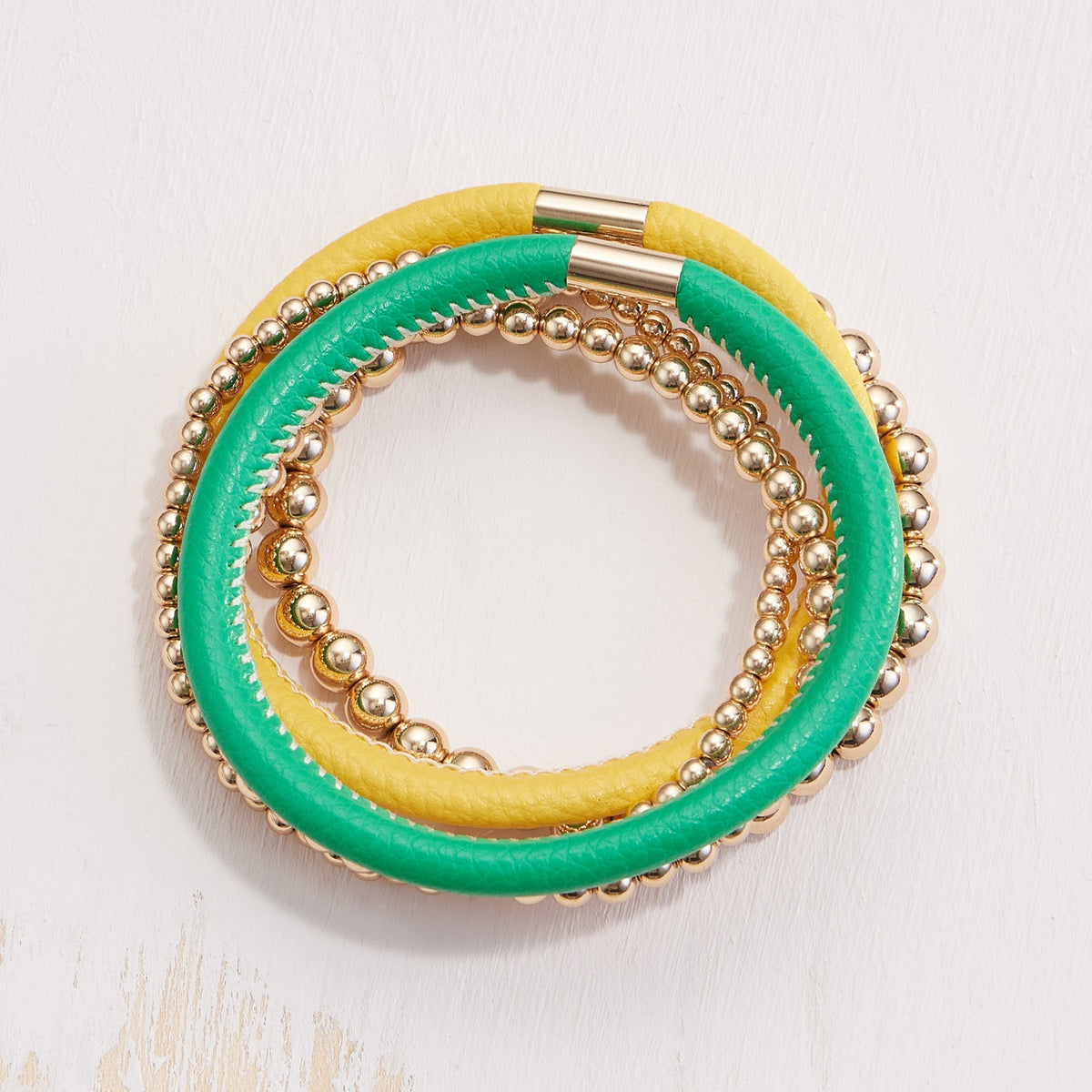 Leather & Seed Beaded Bracelet Set