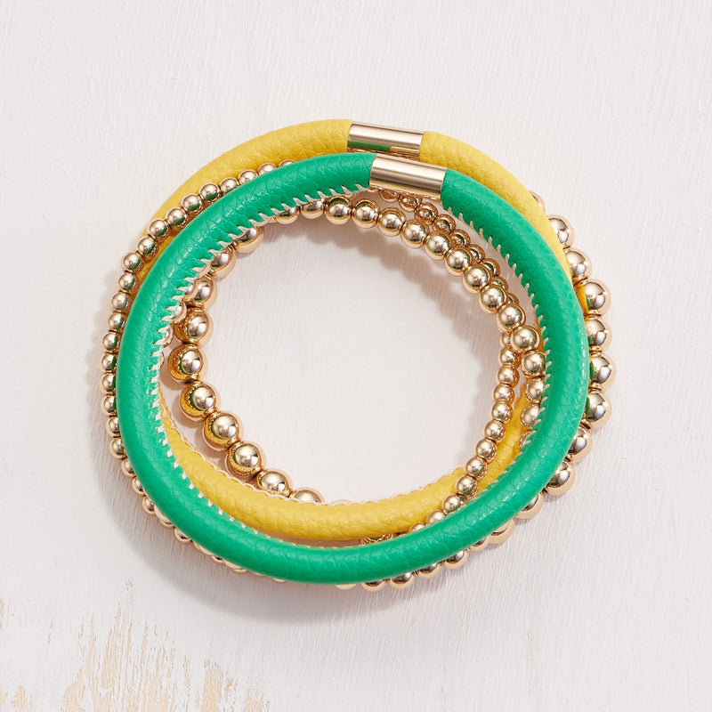 Leather & Seed Beaded Bracelet Set