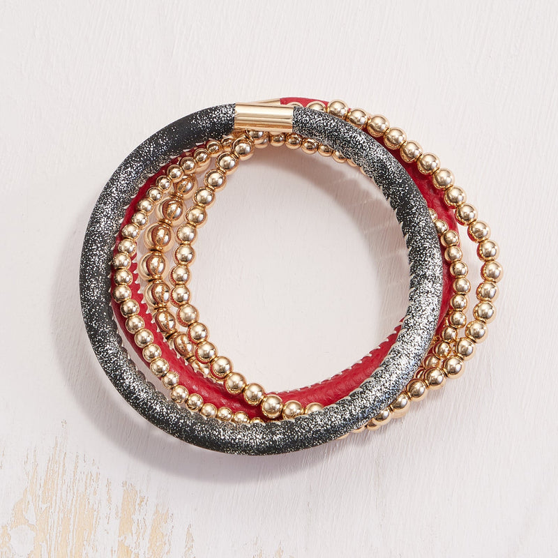 Leather & Seed Beaded Bracelet Set