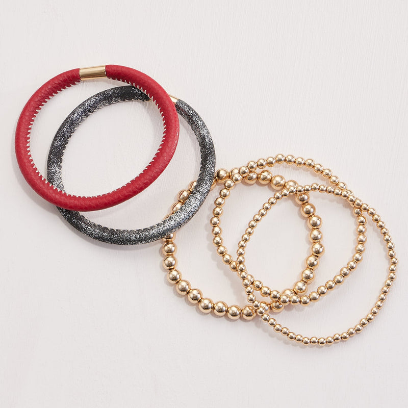 Leather & Seed Beaded Bracelet Set