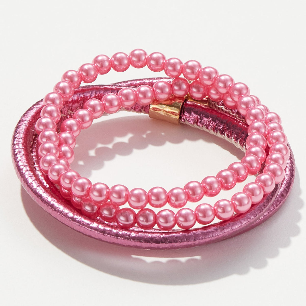 Glitter Pearl PU Tube Bangle Bracelet 4pcs
