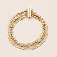 Crystal Rhinestone & Metal Magnetic Bracelet – Elegant Multi-Layered Chain Bracelet in Gold or Silver