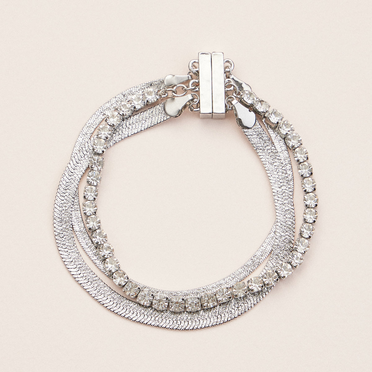 Crystal Rhinestone & Metal Magnetic Bracelet – Elegant Multi-Layered Chain Bracelet in Gold or Silver