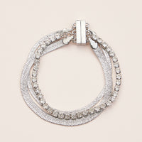 Crystal Rhinestone & Metal Magnetic Bracelet – Elegant Multi-Layered Chain Bracelet in Gold or Silver