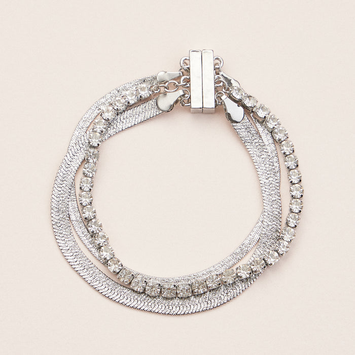Crystal Rhinestone & Metal Magnetic Bracelet – Elegant Multi-Layered Chain Bracelet in Gold or Silver