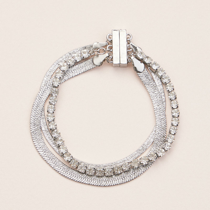 Crystal Rhinestone & Metal Magnetic Bracelet – Elegant Multi-Layered Chain Bracelet in Gold or Silver