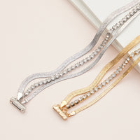 Crystal Rhinestone & Metal Magnetic Bracelet – Elegant Multi-Layered Chain Bracelet in Gold or Silver