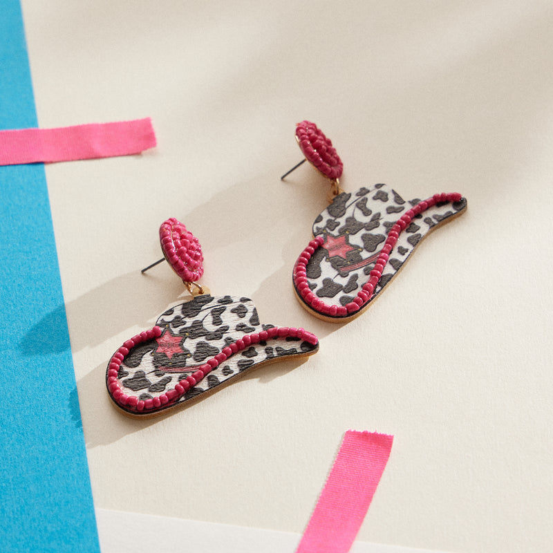WOODEN WESTERN HAT EARRING