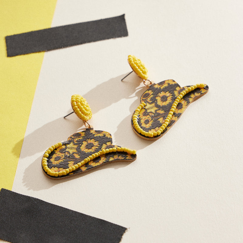 WOODEN WESTERN HAT EARRING