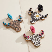 WOODEN COW HORNED HEAD EARRINGS