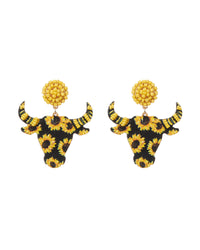 WOODEN COW HORNED HEAD EARRINGS
