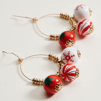 Wood Bead Hoop Christmas Earrings | Ornament Drop Earrings