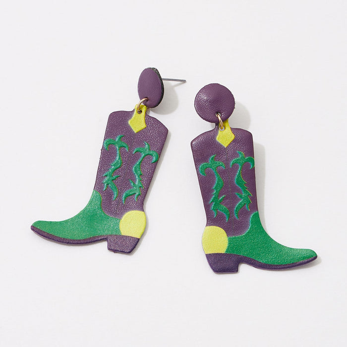 Cowboy Boot Faux Leather Post Earrings