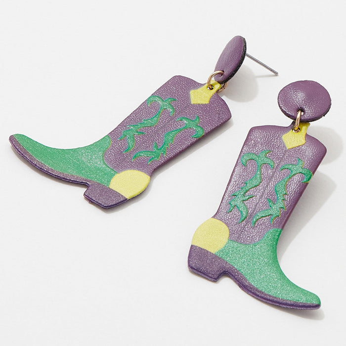 Cowboy Boot Faux Leather Post Earrings