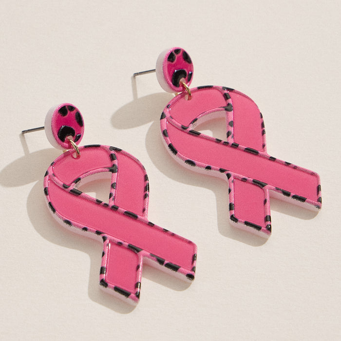 Leopard Pink Ribbon Earrings