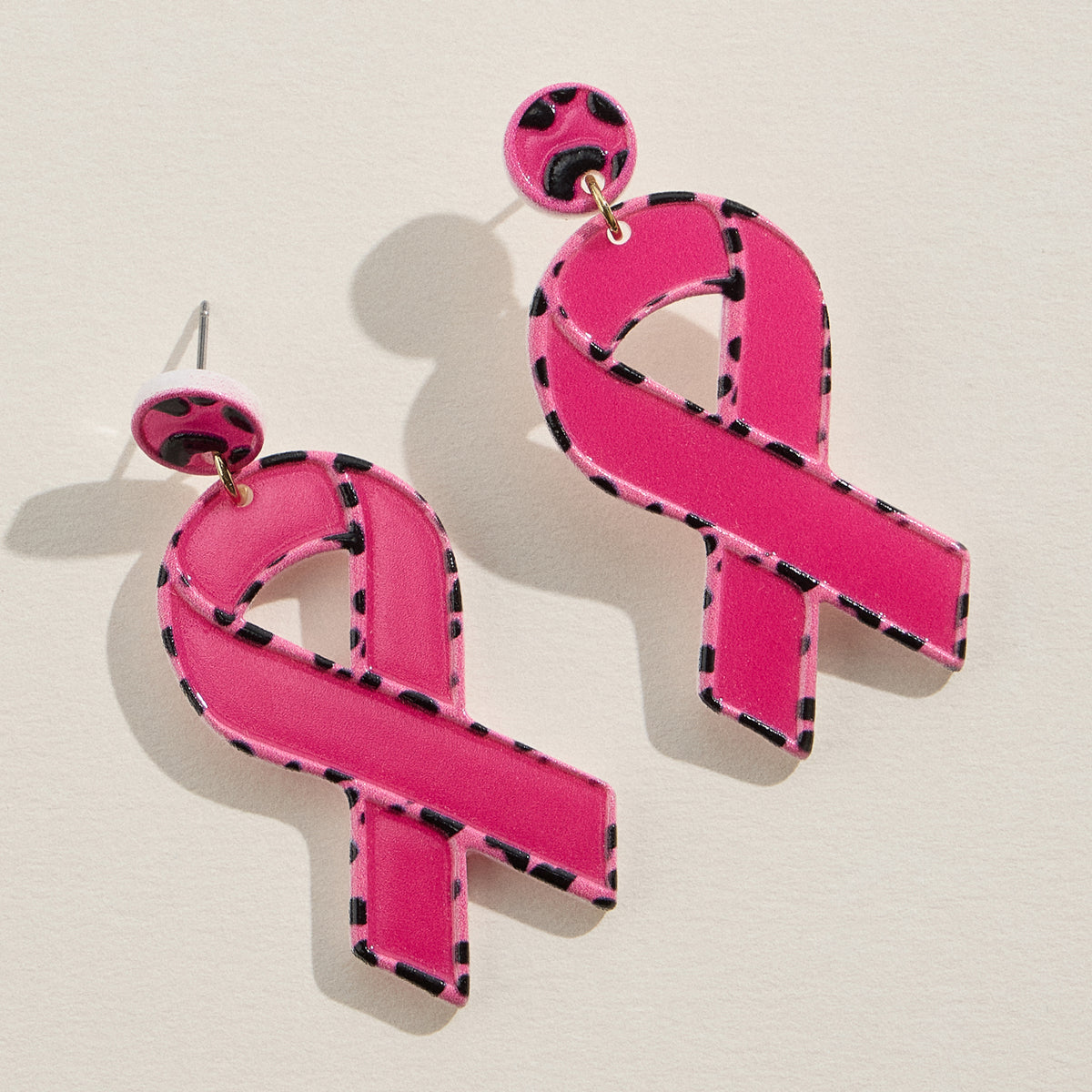 Leopard Pink Ribbon Earrings