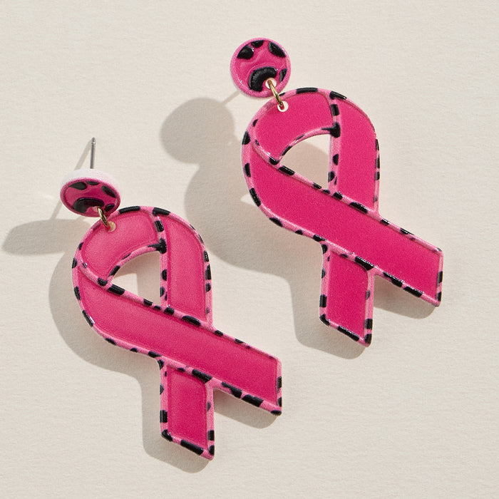 Leopard Pink Ribbon Earrings