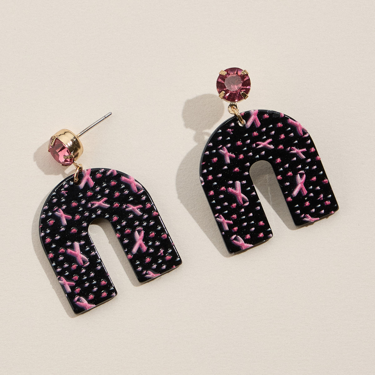 Pink Ribbon Arch Acrylic Earrings