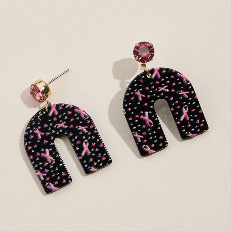 Pink Ribbon Arch Acrylic Earrings