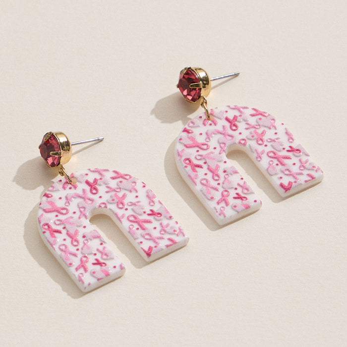 Pink Ribbon Arch Acrylic Earrings
