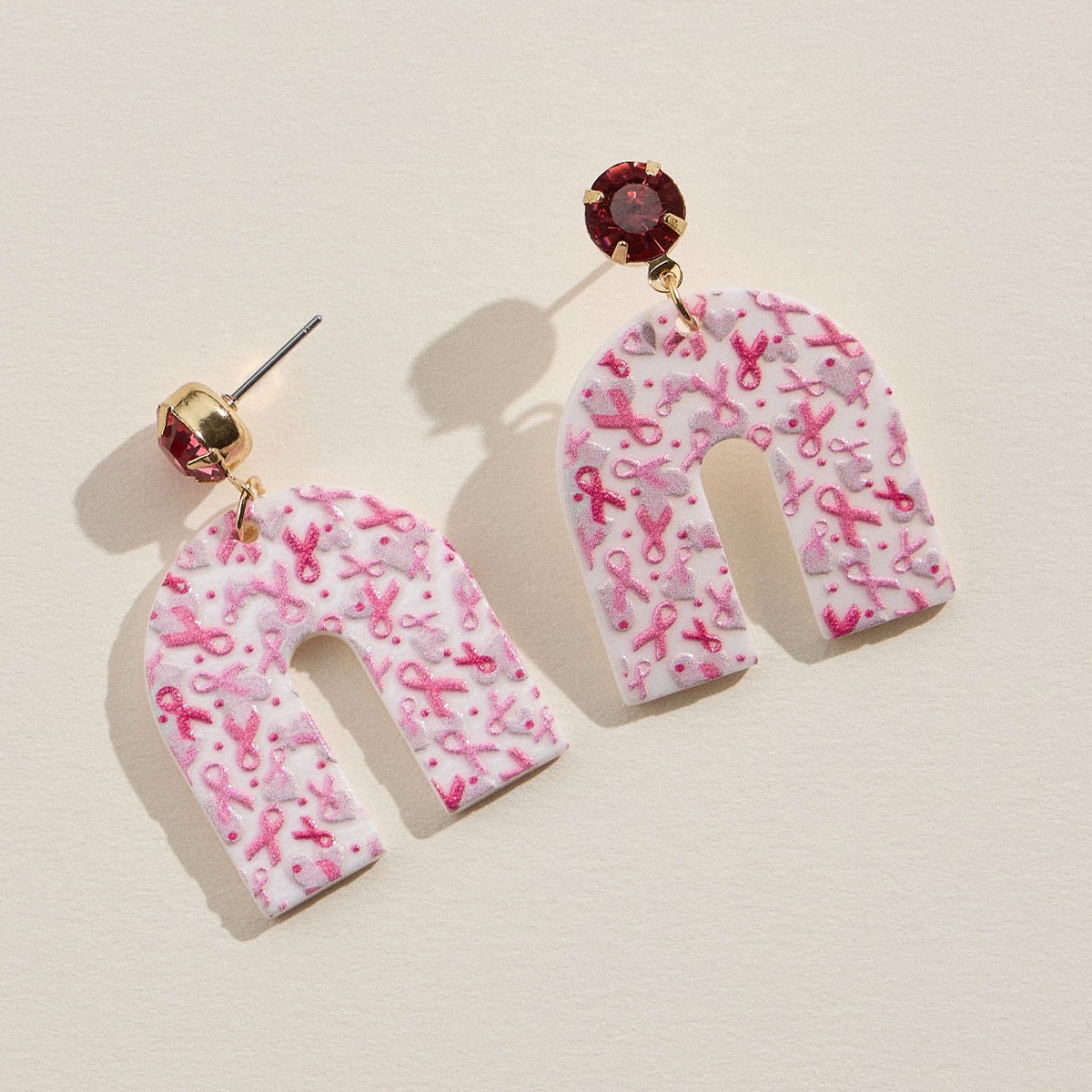 Pink Ribbon Arch Acrylic Earrings