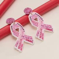 Pink Ribbon Acrylic Statement Earrings