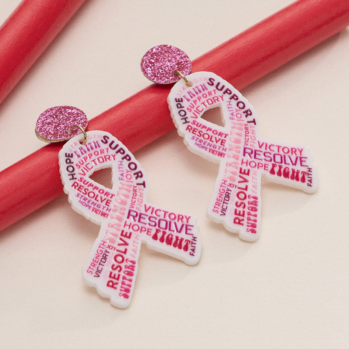 Pink Ribbon Acrylic Statement Earrings