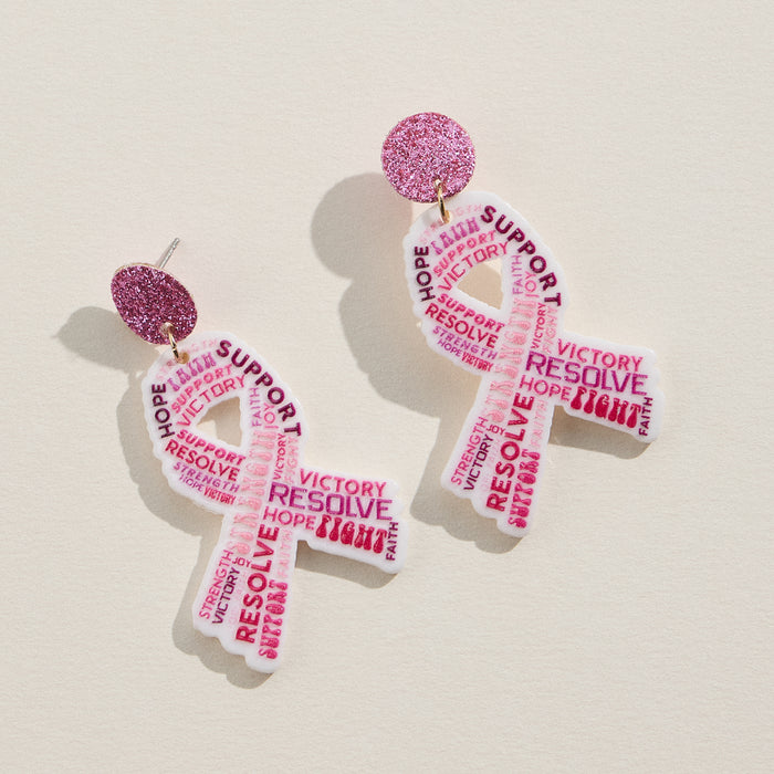 Pink Ribbon Acrylic Statement Earrings