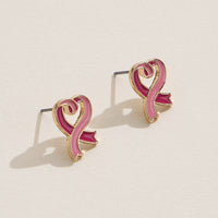 Pink Ribbon Epoxy Stud Earrings