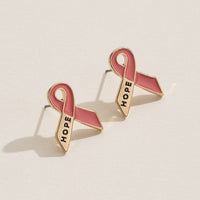 Pink Hope Ribbon Stud Earrings