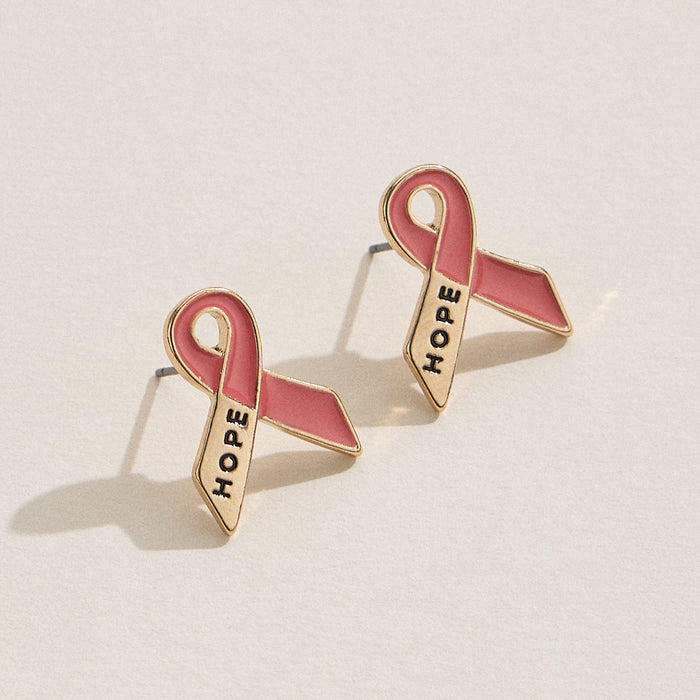 Pink Hope Ribbon Stud Earrings