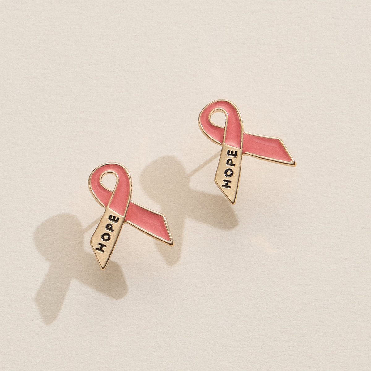 Pink Hope Ribbon Stud Earrings