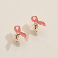 Pink Hope Ribbon Stud Earrings