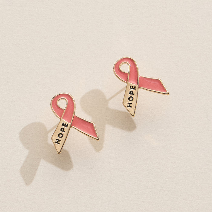 Pink Hope Ribbon Stud Earrings