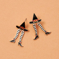 Halloween Witch Stocking Enamel Drop Earrings