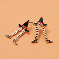 Halloween Witch Stocking Enamel Drop Earrings