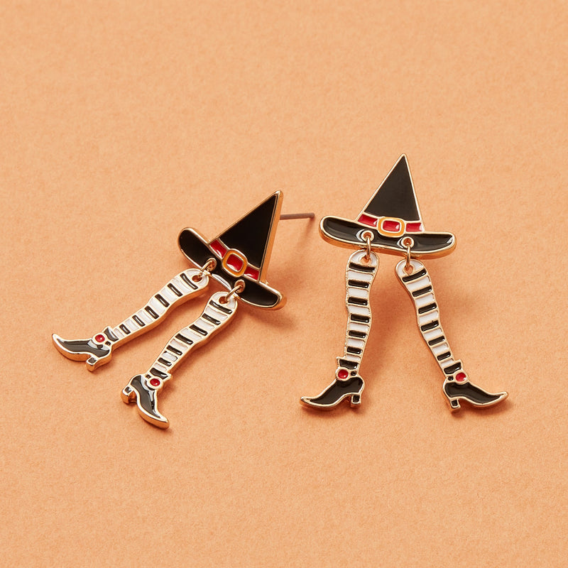 Halloween Witch Stocking Enamel Drop Earrings