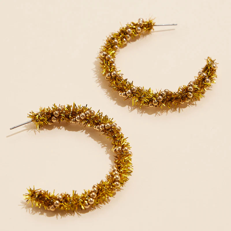 Tinsel Wrapped Hoop Christmas Earrings | Holiday Drops