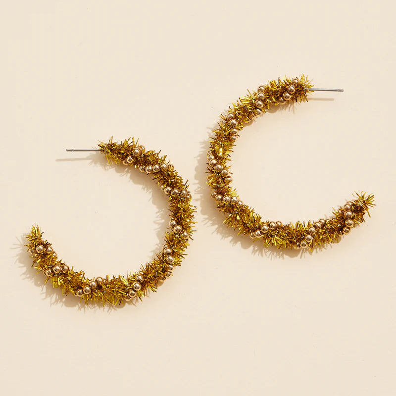 Tinsel Wrapped Hoop Christmas Earrings | Holiday Drops