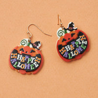 Happy Halloween Pumpkin Drop Earrings