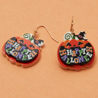 Happy Halloween Pumpkin Drop Earrings