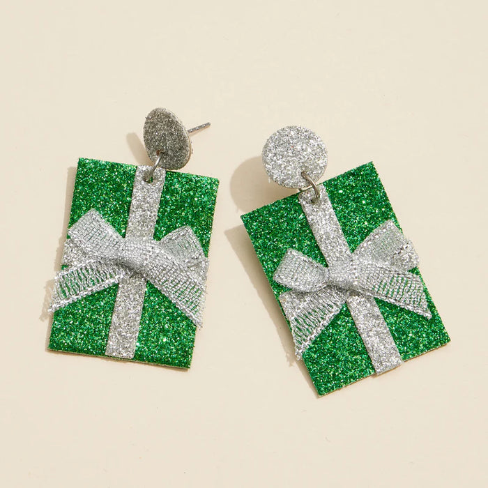 Glitter Present Gift Box Christmas Earrings | Holiday Drops